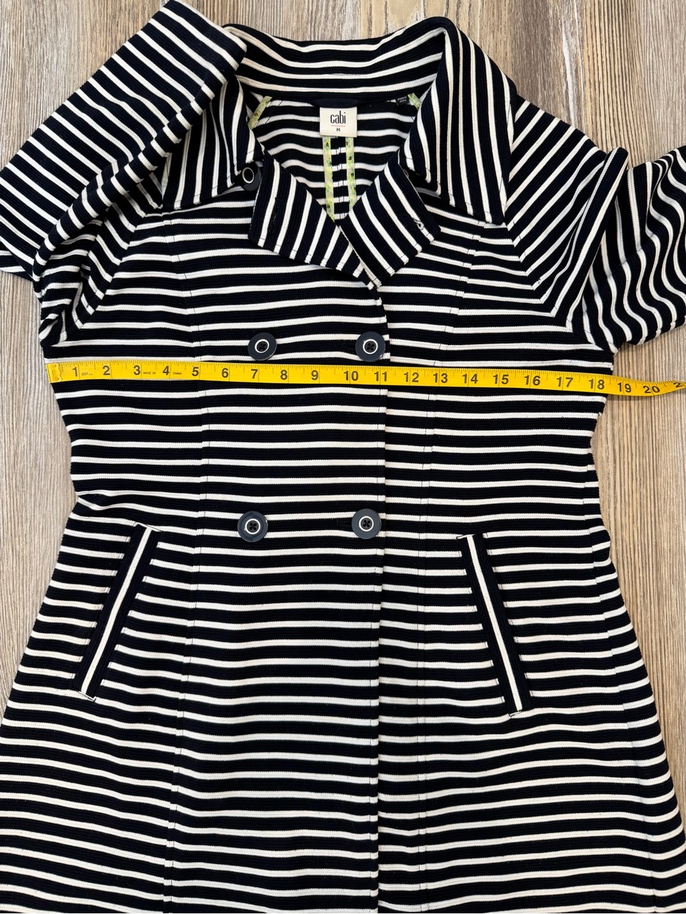 CAbi Maritime Navy White Striped Knit Trench Jacket Coat Double Breasted Medium - Picture 9 of 13